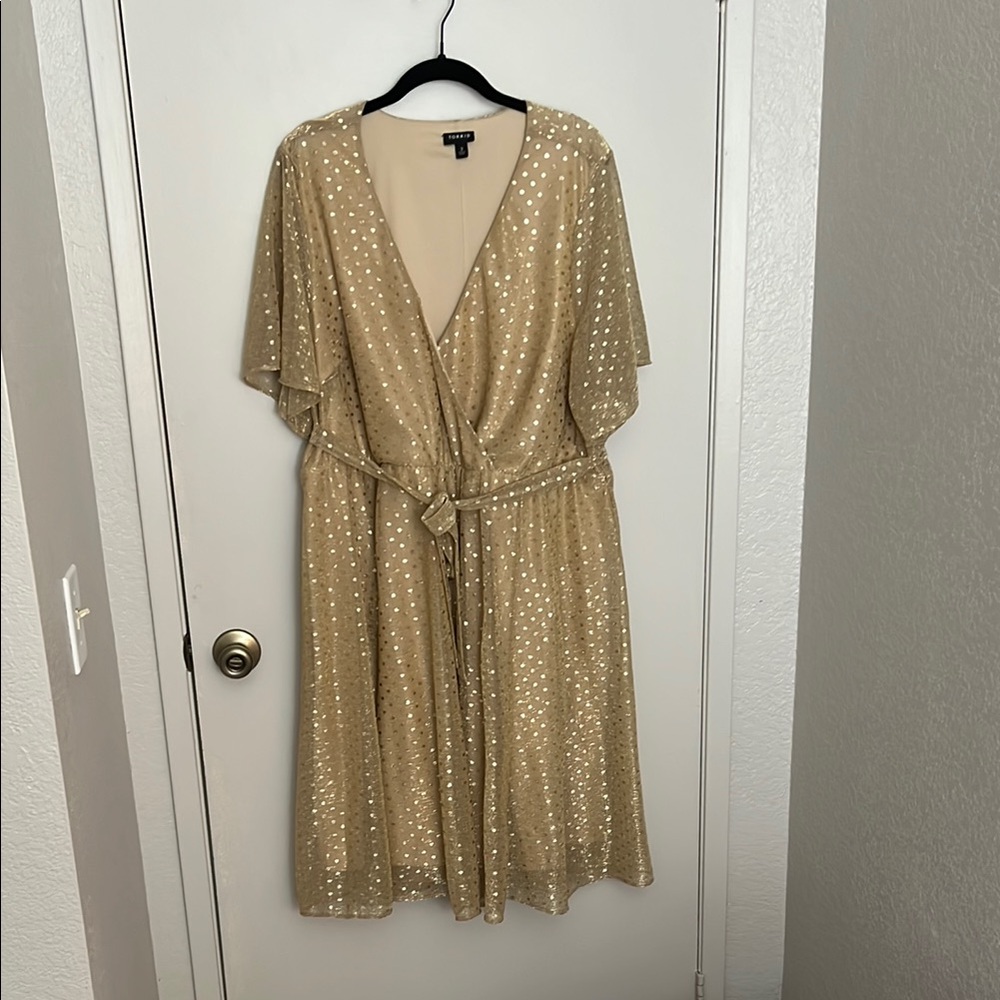 Torrid Gold Midi Dress with Flutter Sleeves and Plunge Neckline
